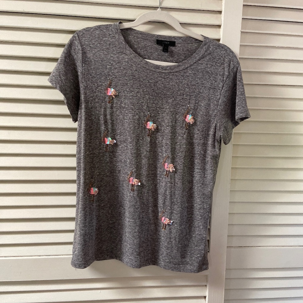 J. Crew Gray Short Sleeve Embellished Tee